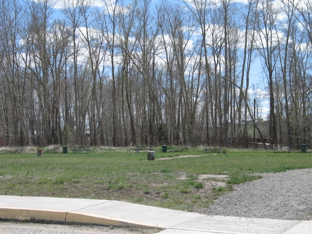 picture showing Picnic tables are placed throughout a large grassy area and are moveable.